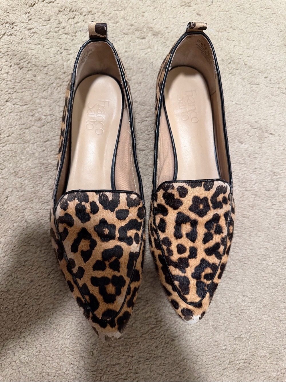 Franco Sarto Leopard Print Pointed Toe Loafers - Tan/Black